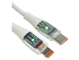 КАБЕЛЬ 3 А, Type-C - Lightning, 20 W, прозрачный, TPE оплётка, 1 м, белый