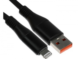 КАБЕЛЬ Lightning - USB, 5 A, оплётка TPE, утолщенный, 1 метр, чёрный