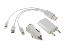 Комплект для зарядки 3 в 1 LuazON UC-13, Type-C/Lightning/microUSB, АЗУ, СЗУ, 1 А