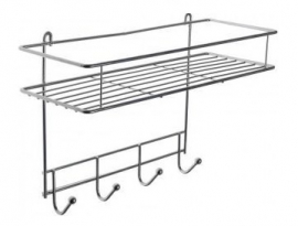 ПОЛКА для ванной прямая, 4 крючка, 33*12,5*21см, цвет черный