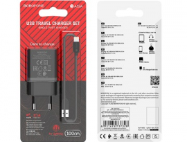 Сетевое зарядное устройство Borofone BA52A, USB, 2.1 А, кабель Lightning, чёрное