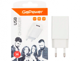 Сетевое зарядное устройство GoPower GP1U, 1 USB, 2.4 А, белое