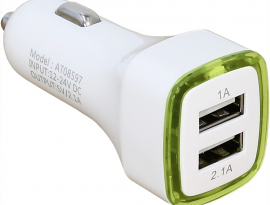 ЗАРЯДНОЕ УСТРОЙСТВО АВТОМОБИЛЬНОЕ 2 USB, 2.1 А/1 А